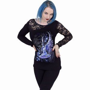 bluebell fairy womens Lace One Shoulder Top Black